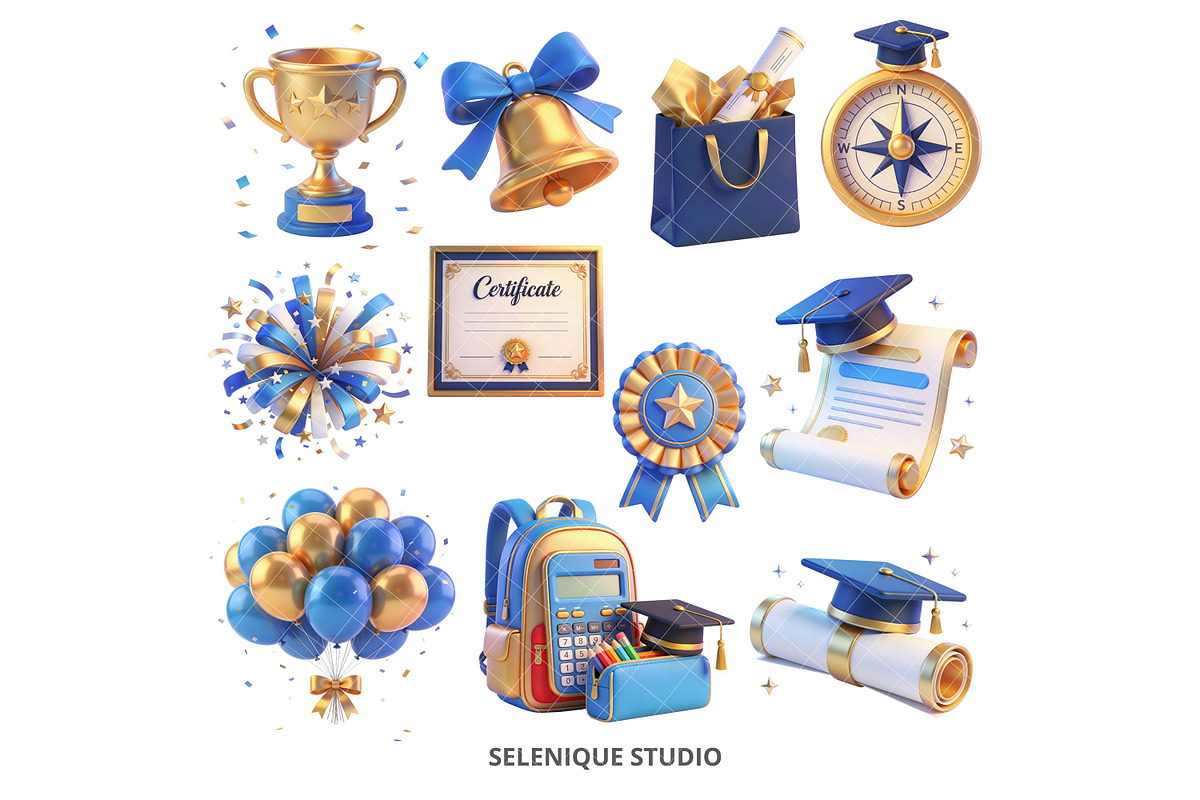 Graduation Clipart 50 PNG Bundle, an Education Illustration by Selenique Studio (Photo 5 of 7)
