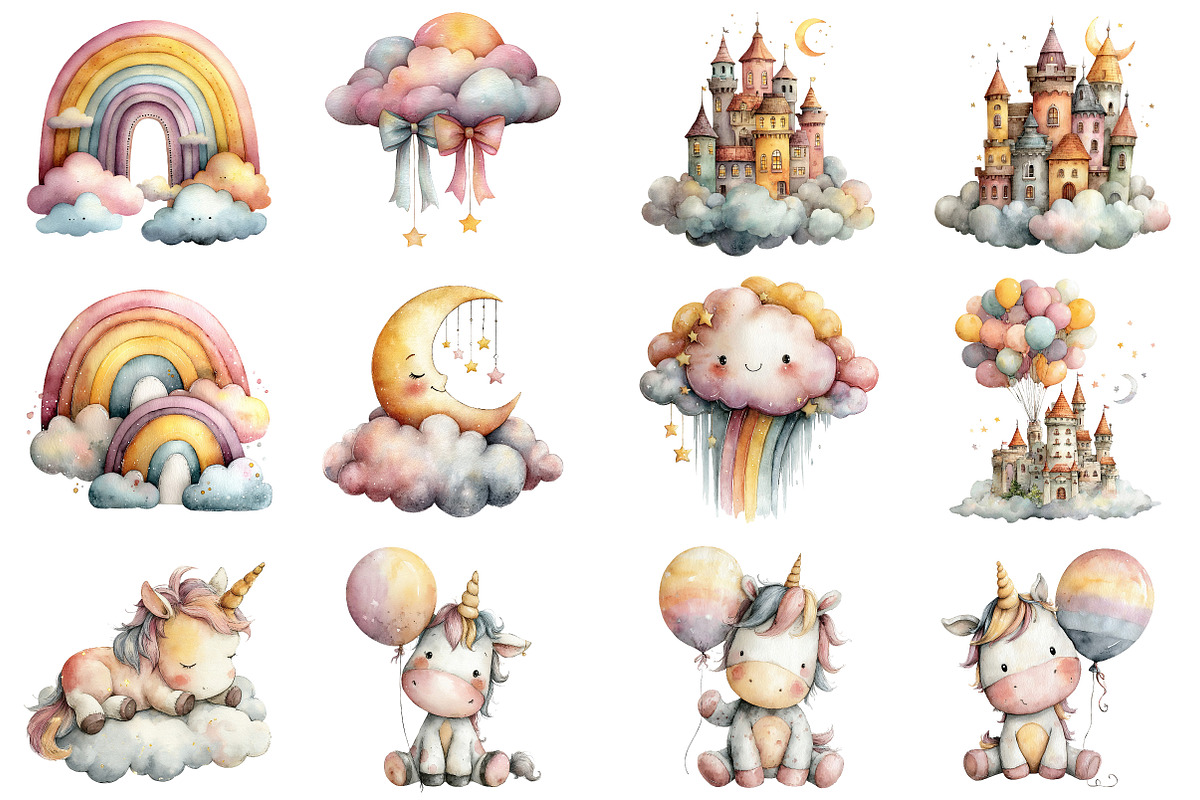 Baby Unicorn Clipart PNG Bundle, an Illustration by Sublimation Artist (Photo 6 of 7)