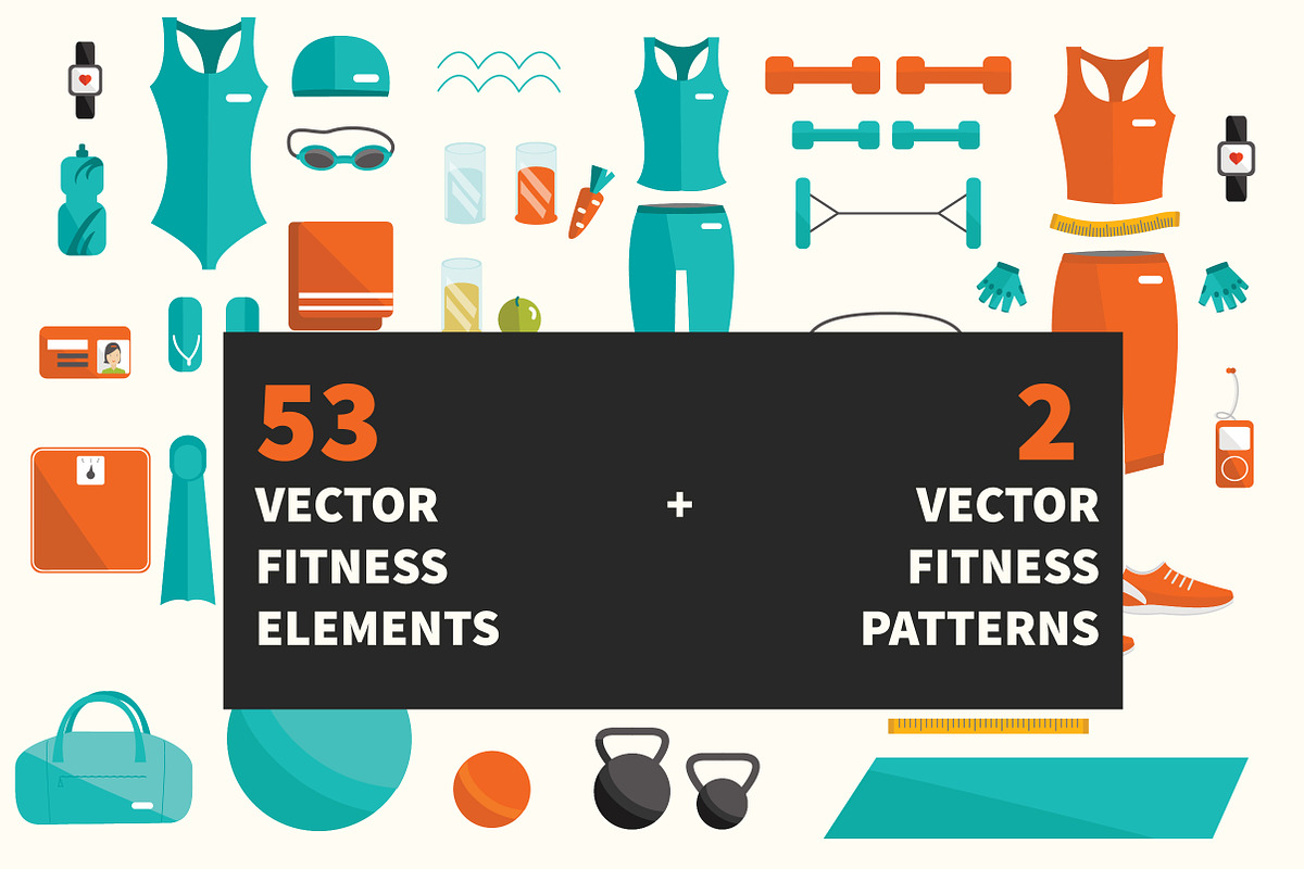53 fitness elements + 2 patterns., an Illustration by Little A (Aigul) (Photo 1 of 5)