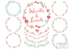 Mint & Coral Vector Flower Wreaths, an Illustration by Amanda Ilkov