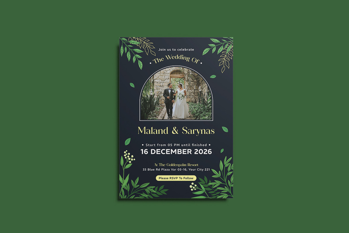 Singles Leafy Wedding Invitation, an Invitation Template by iDoodle Studio (Photo 2 of 4)