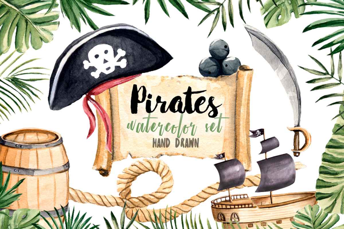 Pirates Clipart Watercolor Set, an Object Illustration by Sha1nee (Photo 1 of 8)
