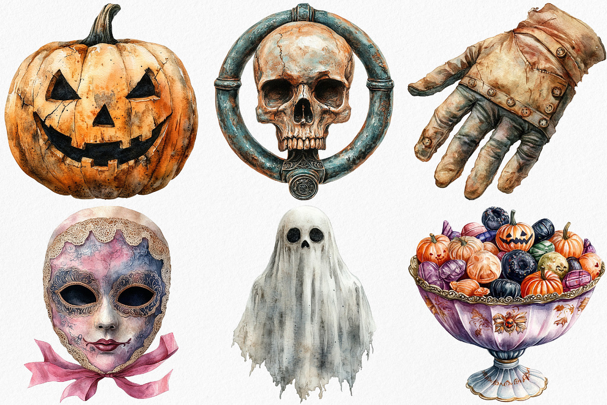Watercolor Antique Halloween Clipart, an Illustration by Canvas Craft (Photo 3 of 7)