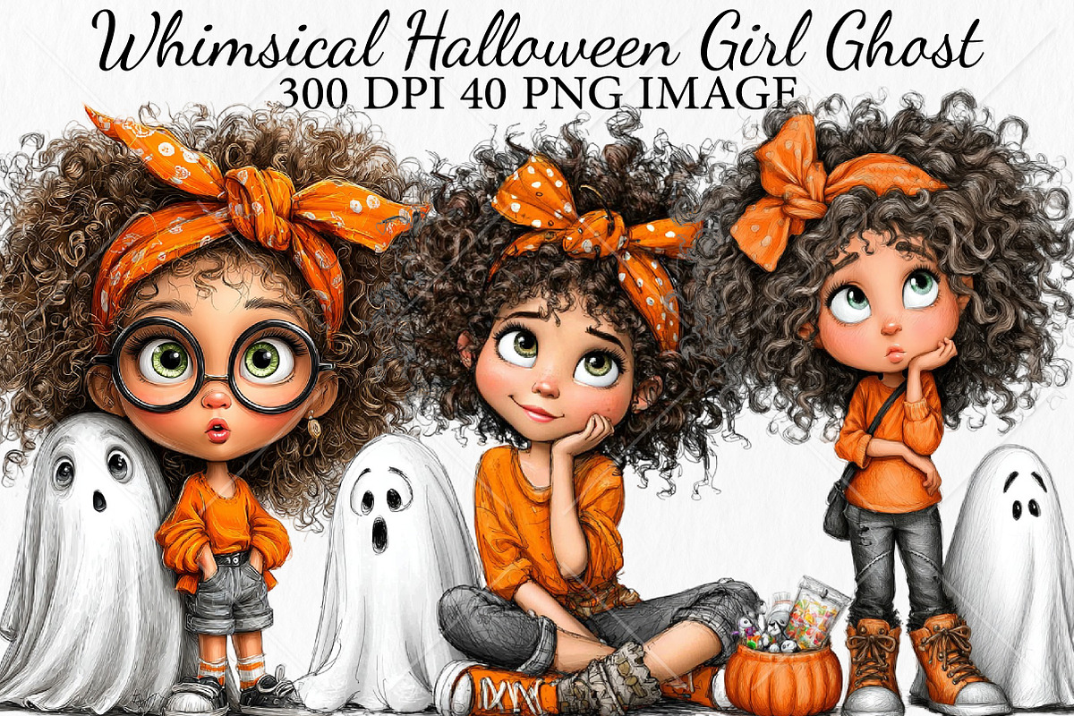Whimsical Halloween Girl Ghost PNG, a Seasonal Illustration by Canvas Craft (Photo 1 of 10)