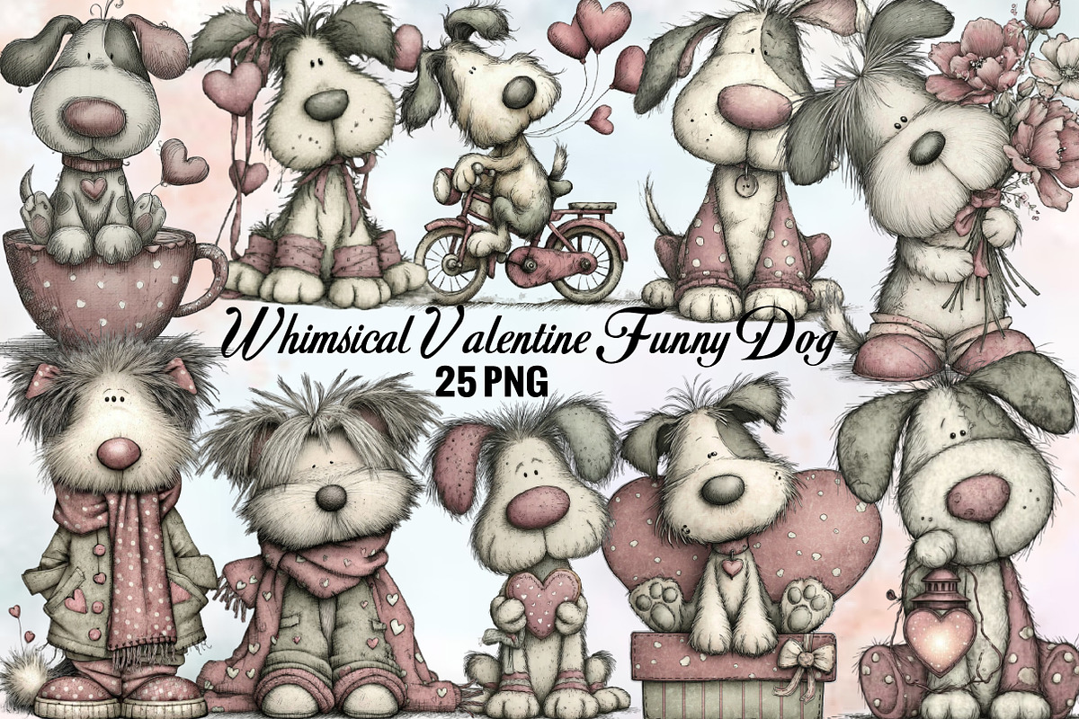 Whimsical Valentine Funny Dog Clipar, an Illustration by SVGArt (Photo 1 of 8)