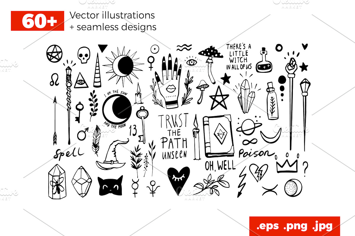 Doodle Witch - Magic Set & Patterns, an Outline Icon by Sopelkin (Photo 3 of 10)
