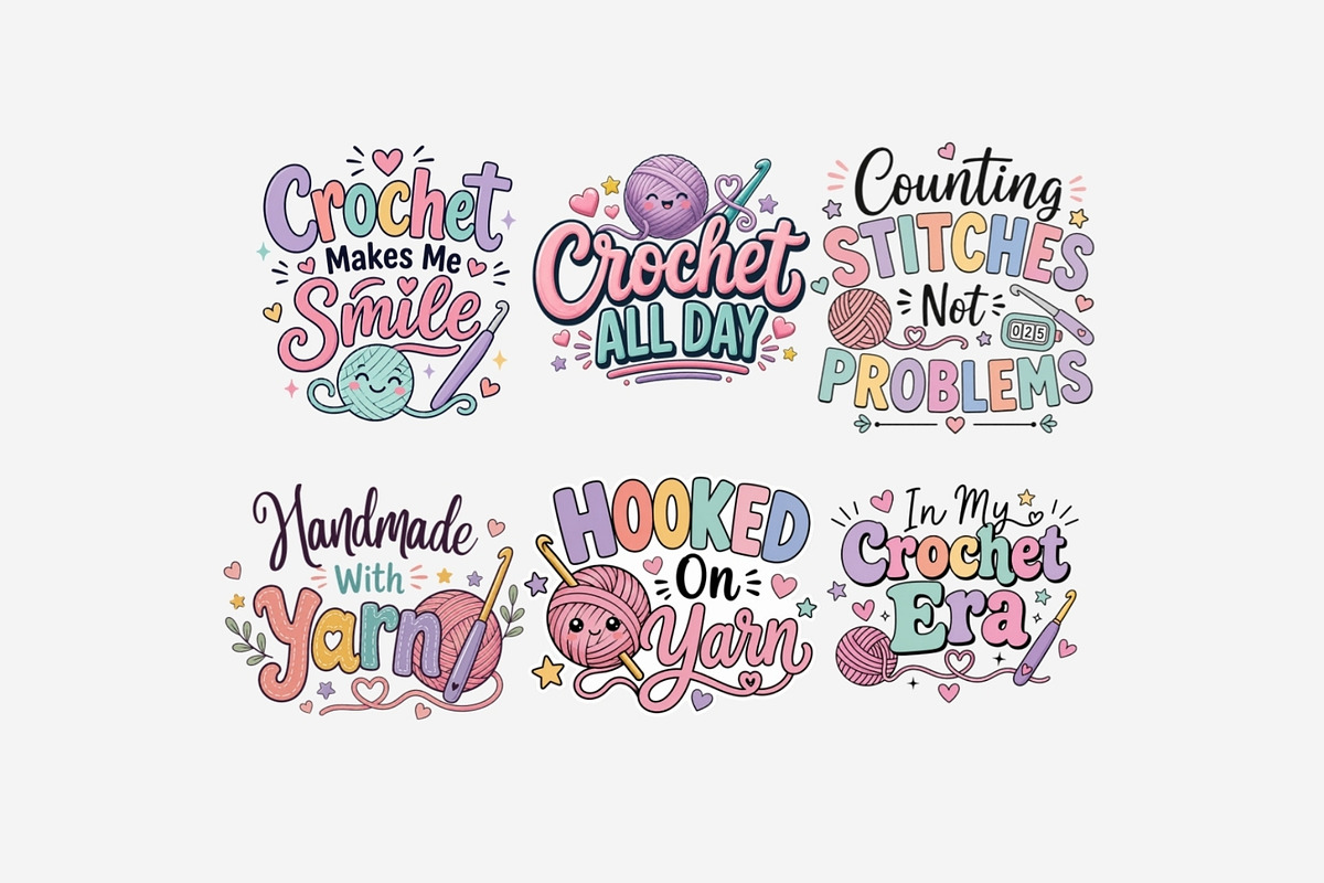 Crochet Quotes PNG Bundle, a Seasonal Illustration by Tanya Kart (Photo 9 of 9)