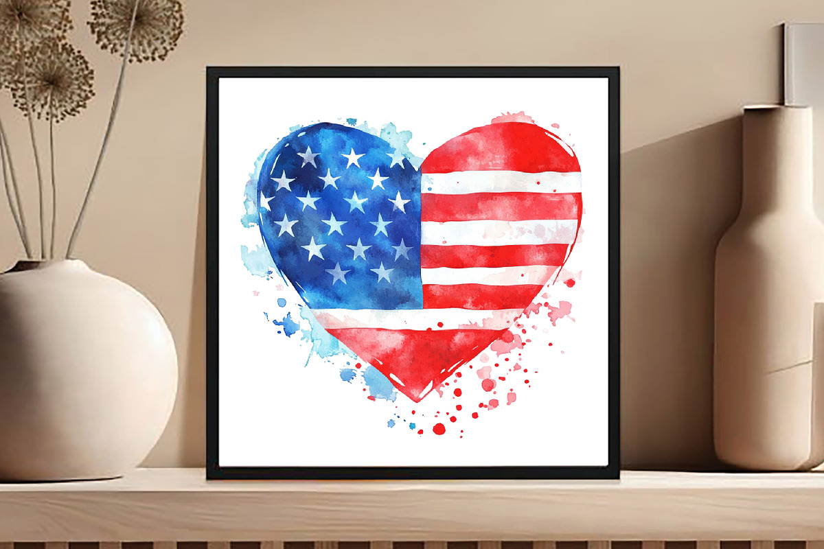 watercolor Hart 4th of july, an Illustration by DreamCafeArt (Photo 5 of 5)