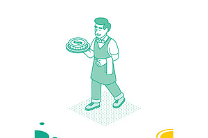 Smiling waiter carrying a tray., an Illustration by Booblgum