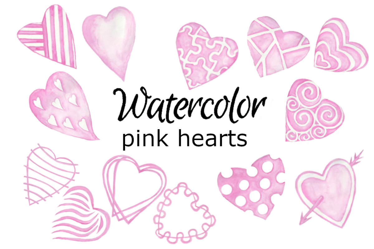 Pink Hearts Watercolor Clipart, a Background Graphic by ...