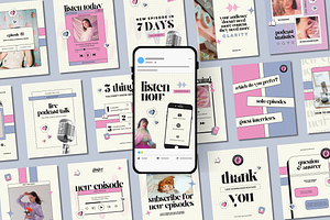 Podcast Instagram Templates, a Social Media Template by Anna Design Studio