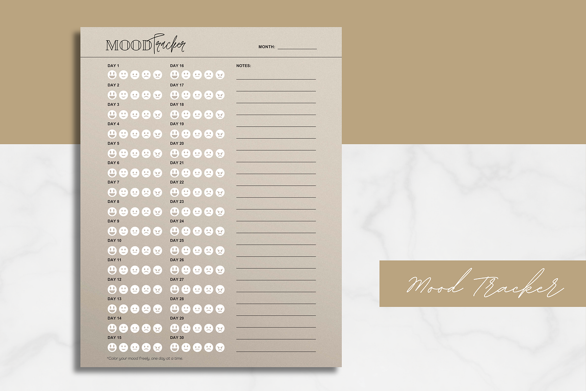 Minimalist Mood Tracker Printable, a Stationery Template by AntDesignStudio (Photo 1 of 5)