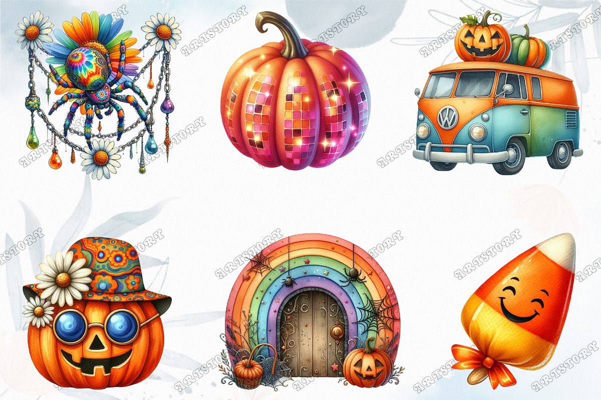 Groovy 70s Halloween Clipart, a Graphic by designcity5 (Photo 2 of 5)