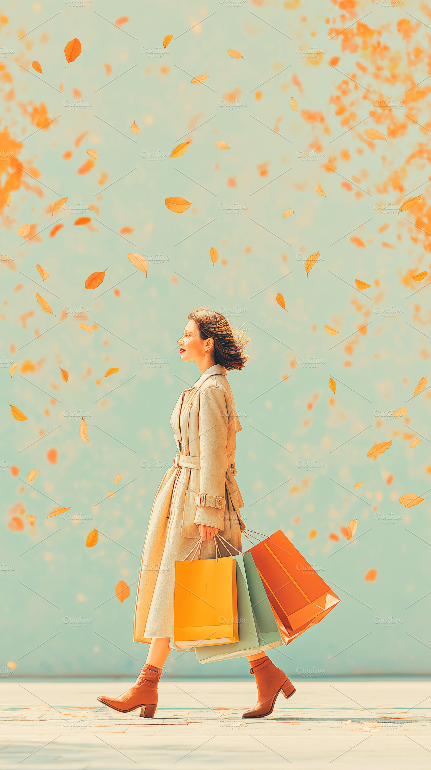 Woman Walking in Autumn, a Person Photo by Ocean Digital Art
