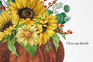 Watercolor Pumpkin Sunflower Vase