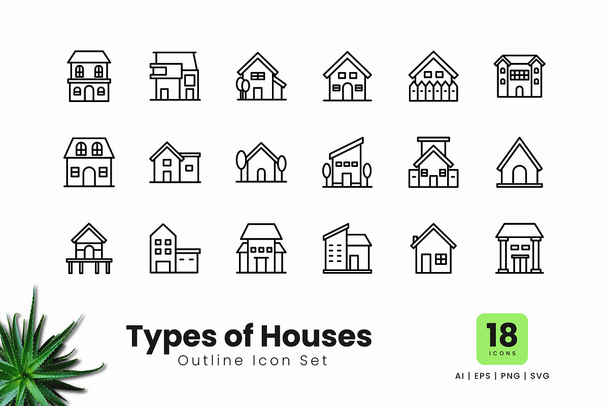 Types of Houses Outline Icons, an Outline Icon by Zeer Graphic (Photo 1 of 2)