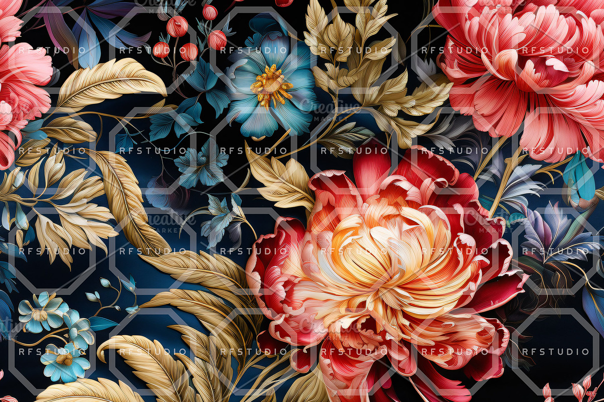 JEWELED BLOSSOMS. Seamless Patterns, a Texture Illustration by RefinedFantasyStudio (Photo 4 of 8)