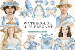 Watercolor Blue Elegant Clipart