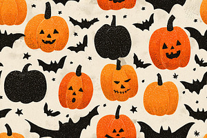 Spooky Halloween pattern with pumpkins and bats for festive decor, a Background Photo by OSORIOartist