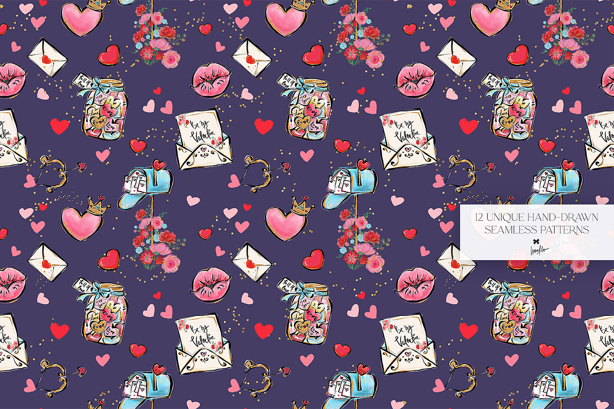 Valentine Doodles Seamless Patterns, a Pattern Graphic by KaramfilaS (Photo 10 of 19)