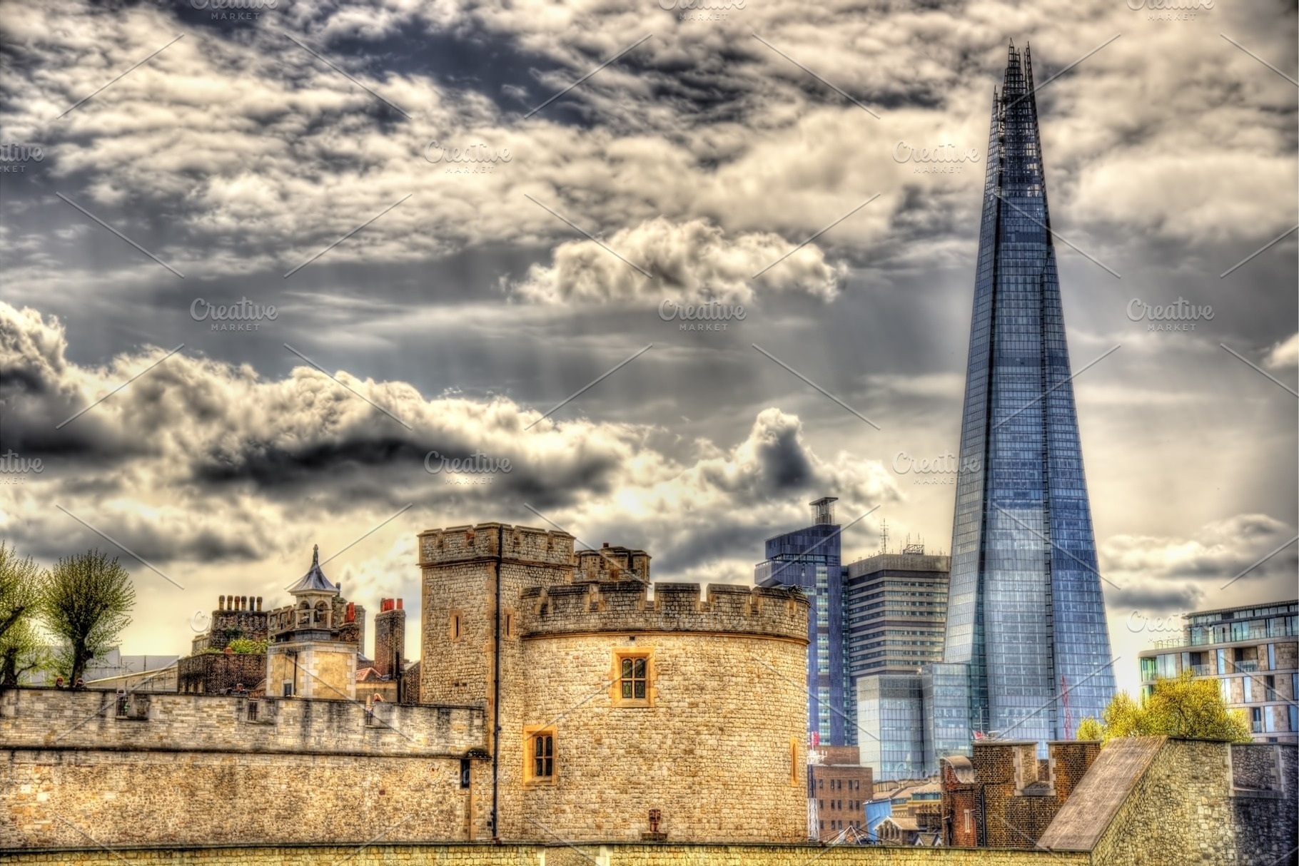 The Shard and walls of the Tower of London - England, an Architecture Photo by Leonid Andronov