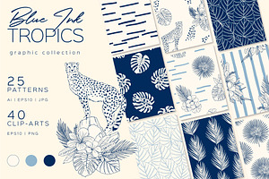 Blue Ink Tropics Graphic Set