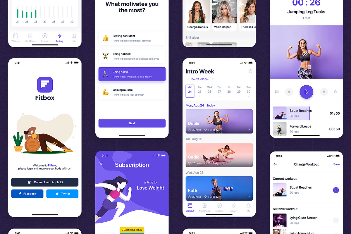 Fitbox - Workouts & Meal Planner UI, an UI Kit Template by hoangpts