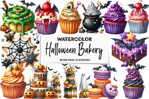 Watercolor Halloween Bakery PNG Bund, an Illustration by DreamArtGraphic