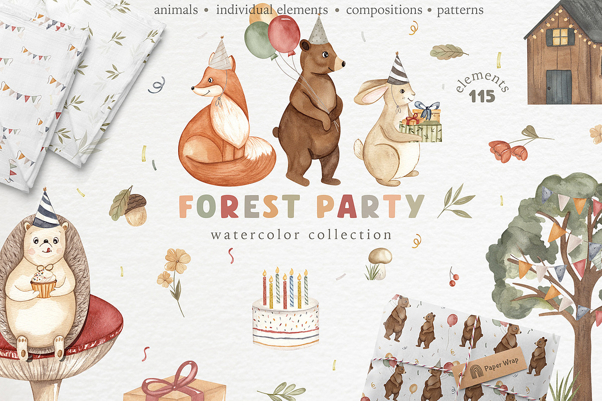 Woodland Animals Bundle - Watercolor, an Animal Illustration by Ooh Lily (Photo 5 of 5)