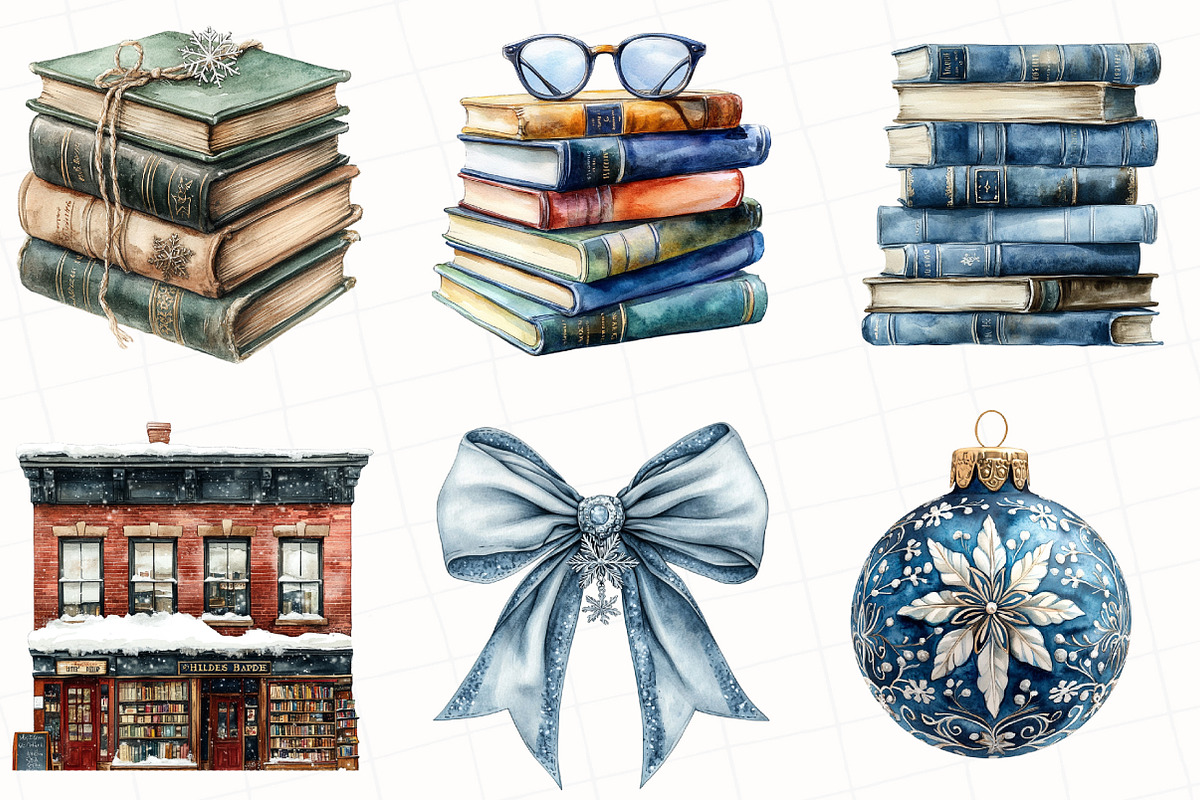 Watercolor Winter Bookworm Clipart, an Illustration by OK Design (Photo 4 of 5)