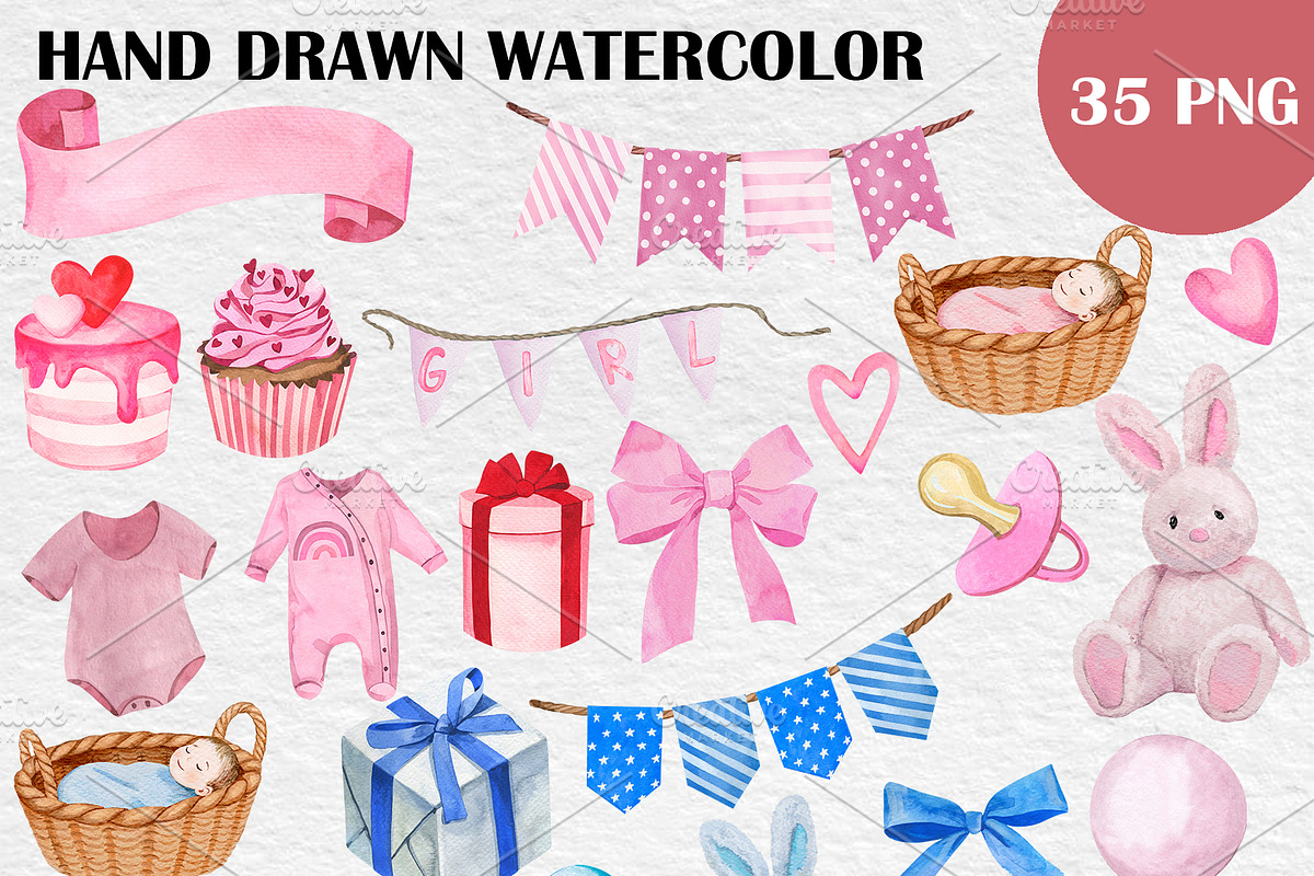 Watercolor Gender Reveal clipart PNG, an Object Illustration by PatternPalette (Photo 2 of 4)