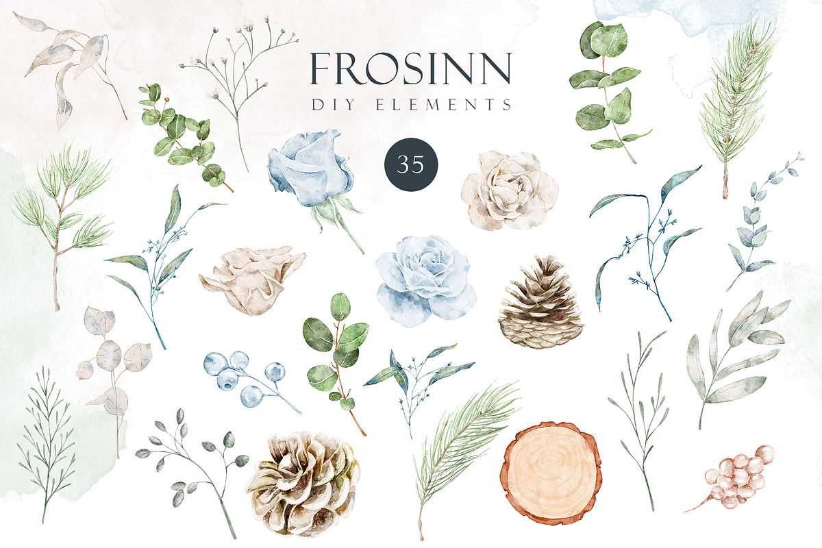 Watercolor dusty blue floral clipart, an Illustration by MariGraphic boutique (Photo 8 of 9)