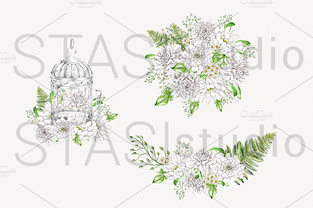 White Peony & Silver Cage Clipart, a Decorative Illustration by STASIstudio (Photo 2 of 3)