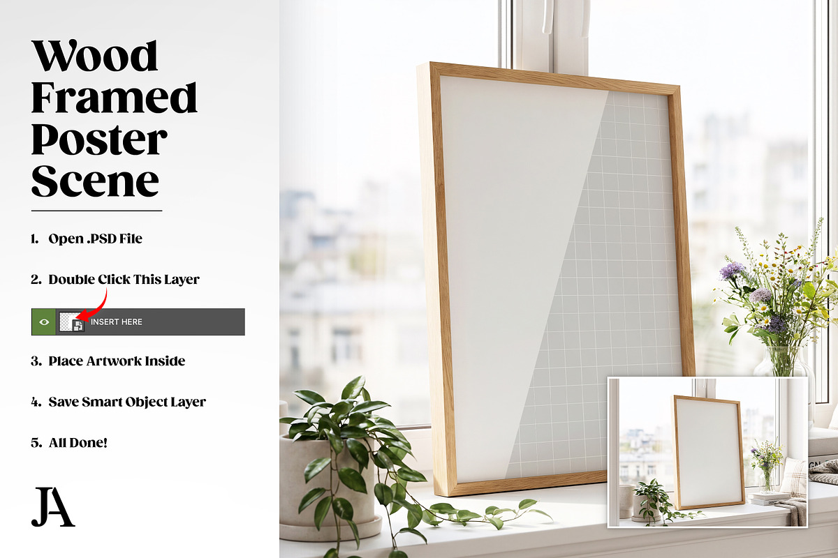 Wood Framed Poster 2x3 PSD Mockup, a Household Mockup by Julian Adams (Photo 3 of 3)