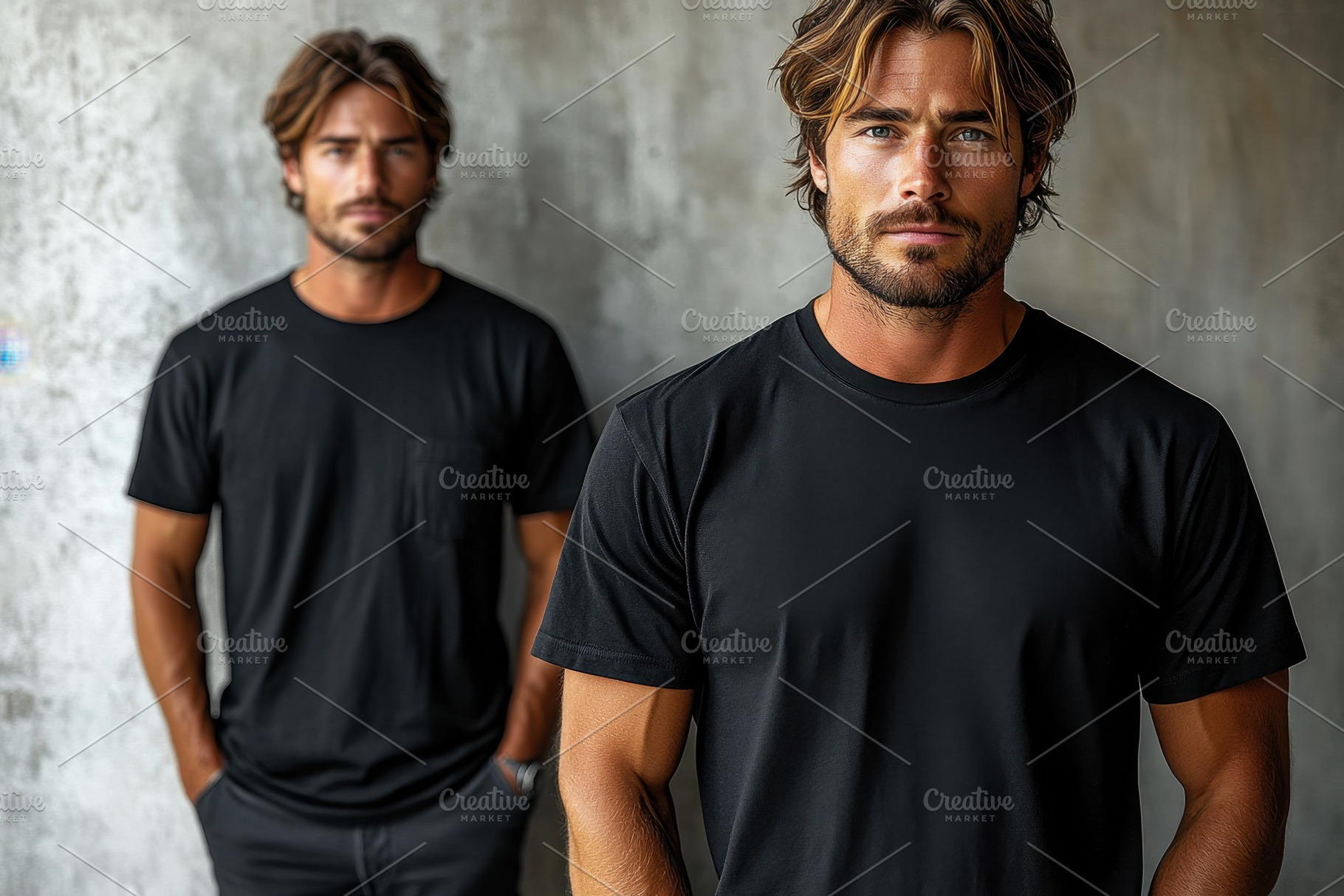 Two men in black t-shirts posing aga, a Photo by Tanuart