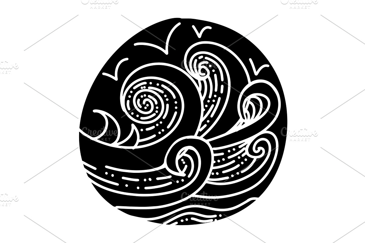 Handmade graphic element waves sea, an Illustration by Nenahliadava Design