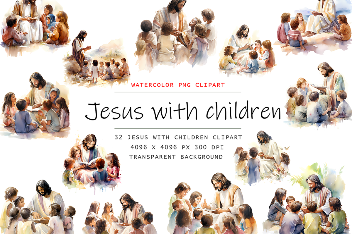 Jesus With Children Clipart, a Decorative Illustration by stickermadness (Photo 1 of 3)