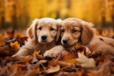 Cute dogs in autumn leaves, an Animal Photo by AlyaAnd