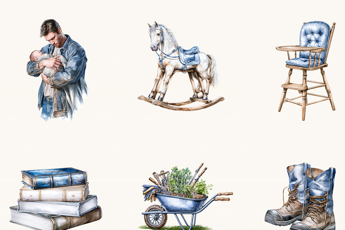 Watercolor Denim Dad & Baby Clipart, a Person Illustration by BusyDaydesign (Photo 4 of 9)