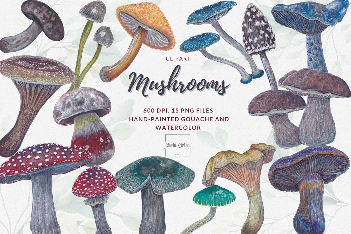Watercolor and Gouache Mushrooms, an Illustration by MariaOrtegaDigitals (Photo 1 of 6)