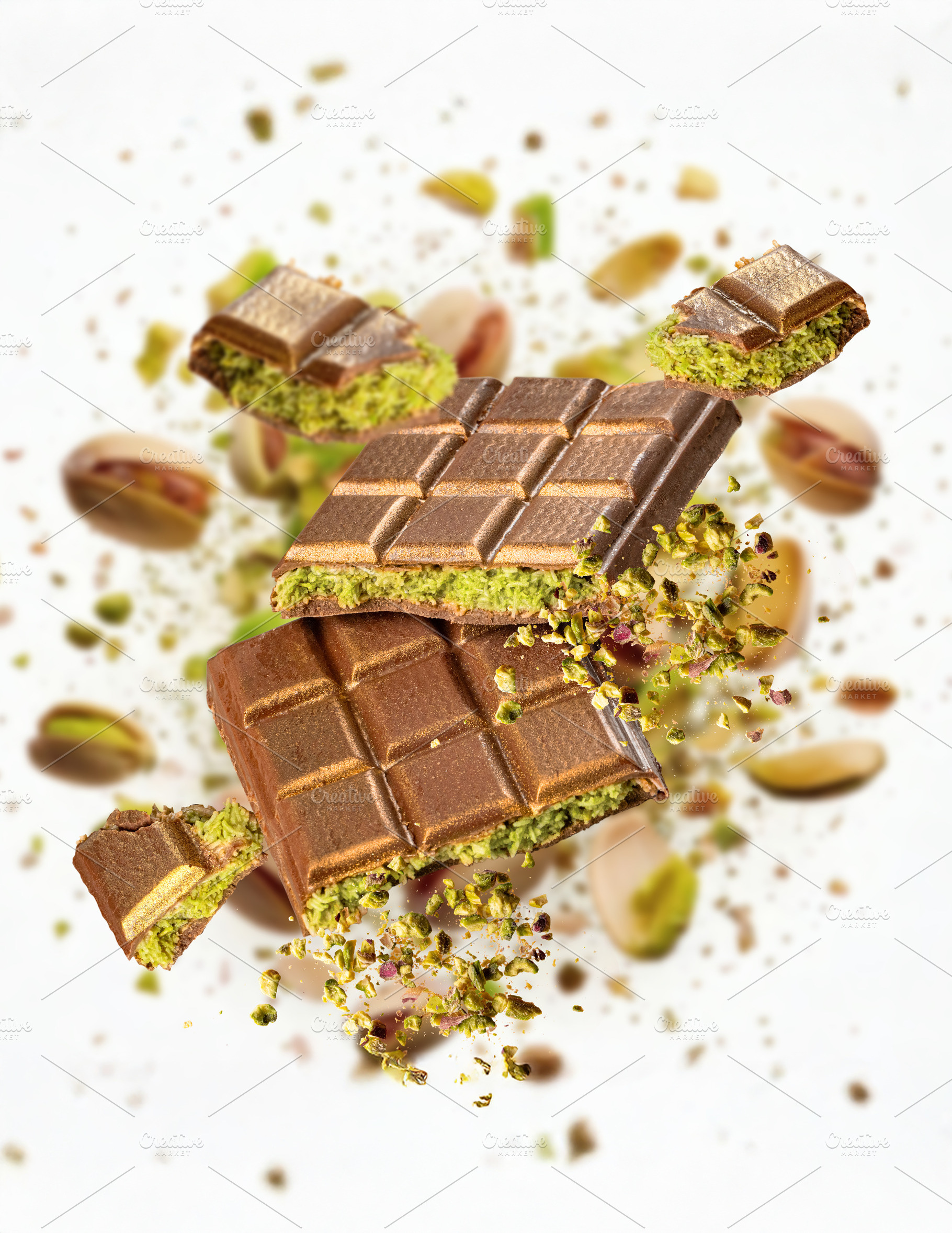 Milk chocolate bars with pistachio cream, a Photo by Grafvision photography