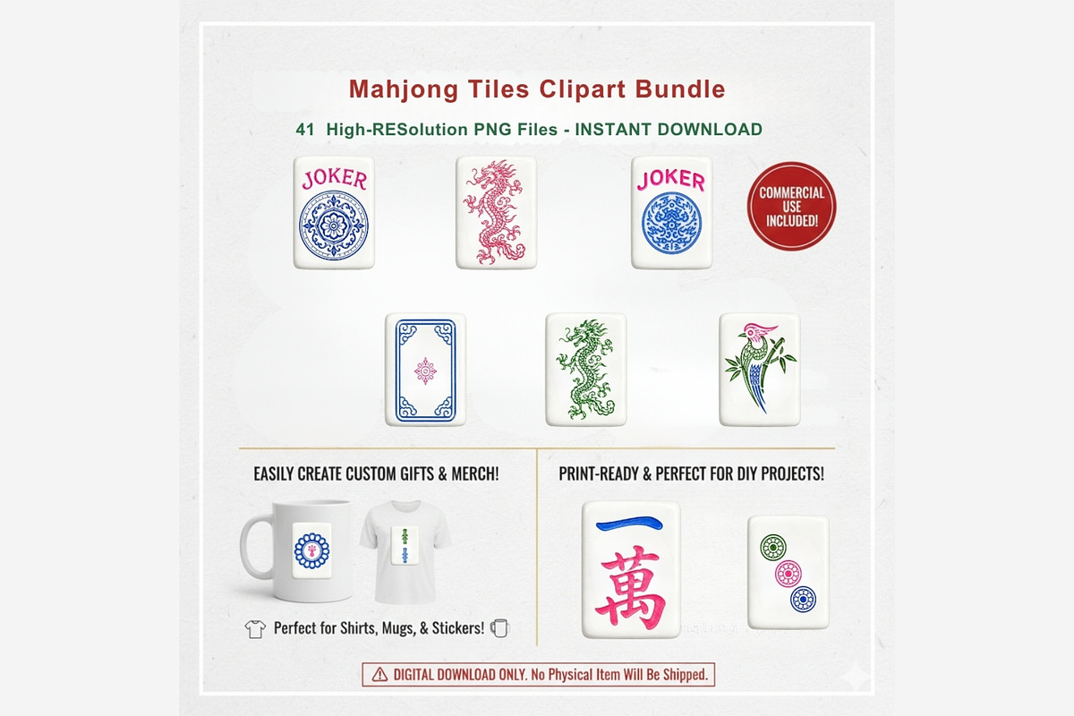 Mahjong Tiles Clipart Bundle, an Outline Icon by Tanya Kart (Photo 6 of 8)