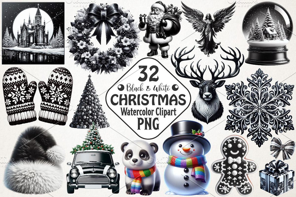 Black And White Christmas  Clipart, an Illustration by RobertsArt (Photo 1 of 5)
