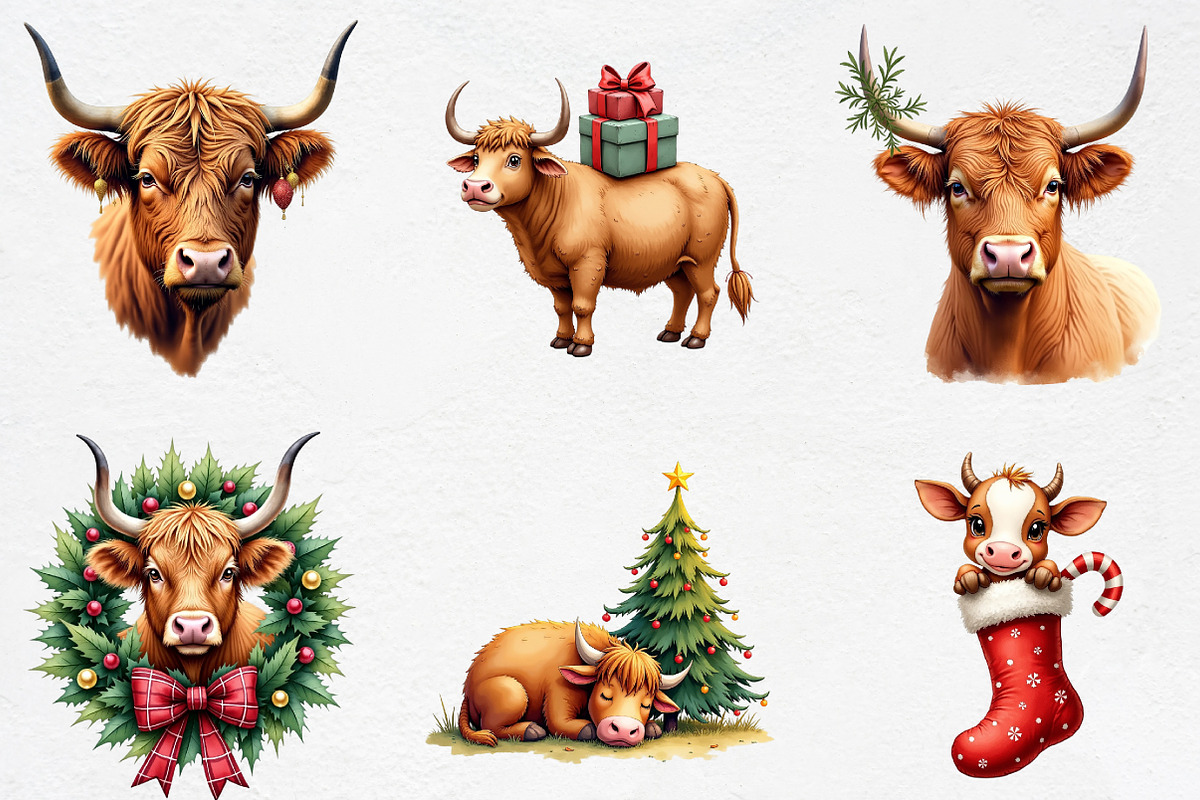 Christmas Highland Cow Sublimation, an Illustration by CrexoraLab (Photo 4 of 5)