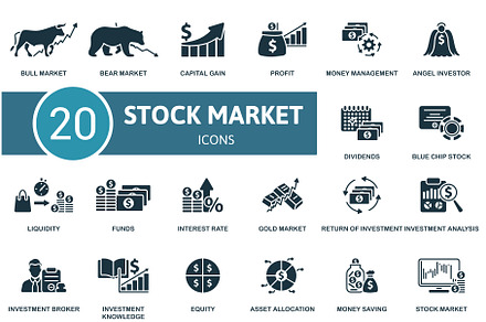 Stock market icons set. Creative, a Finance Illustration by Aimagenarium@gmail.com
