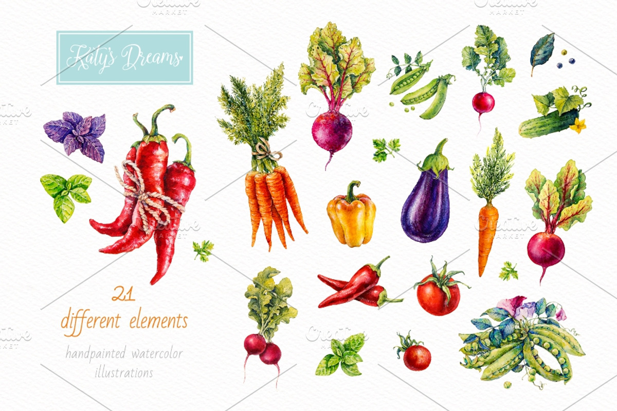Vegetables. Watercolor, a Decorative Illustration by Ekaterina Mikheeva (Photo 2 of 8)