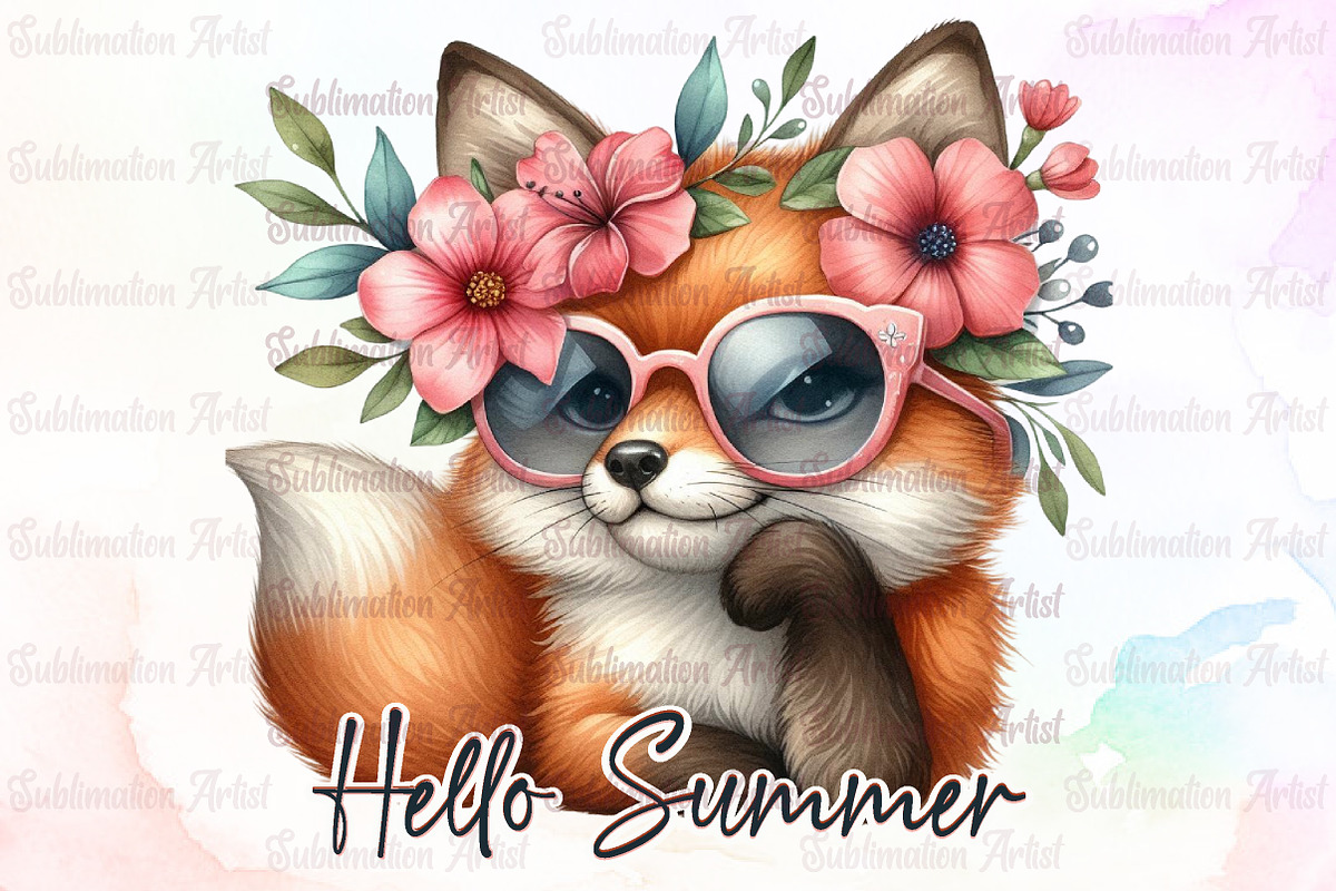 Hello Summer Fox Sublimation PNG, an Illustration by Sublimation Artist (Photo 1 of 9)
