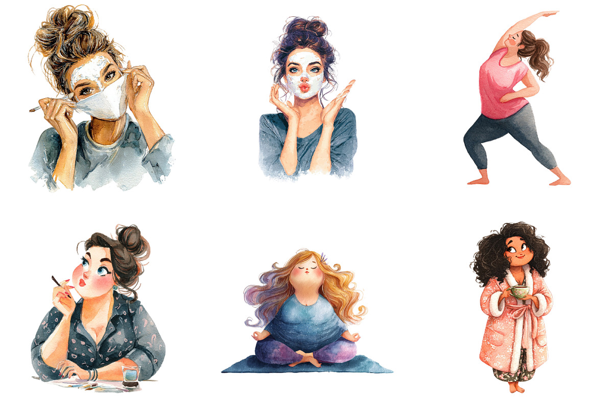 Curvy Girl Self Care Watercolor Clip, an Illustration by DreamArtGraphic (Photo 2 of 3)