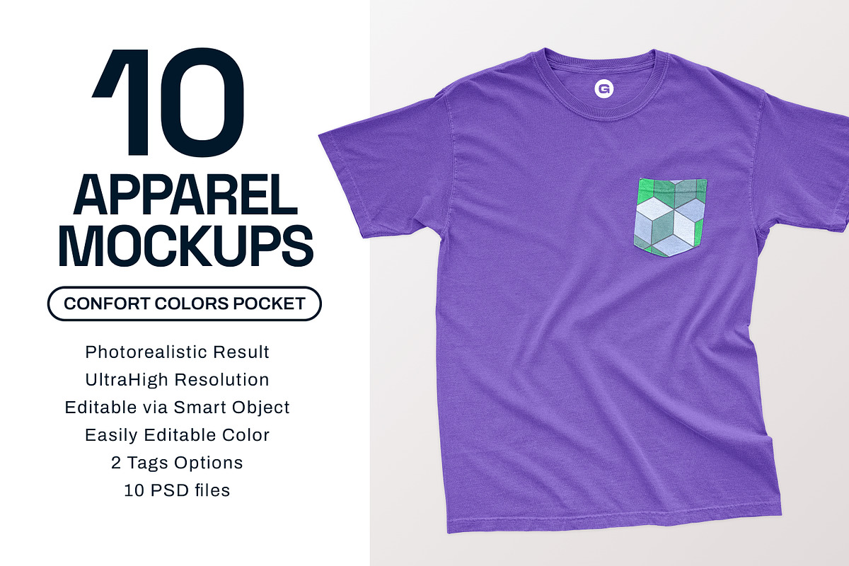 Comfort Colors Pocket Tee Mockups, a Shirt Mockup by GraphicHero (Photo 1 of 9)