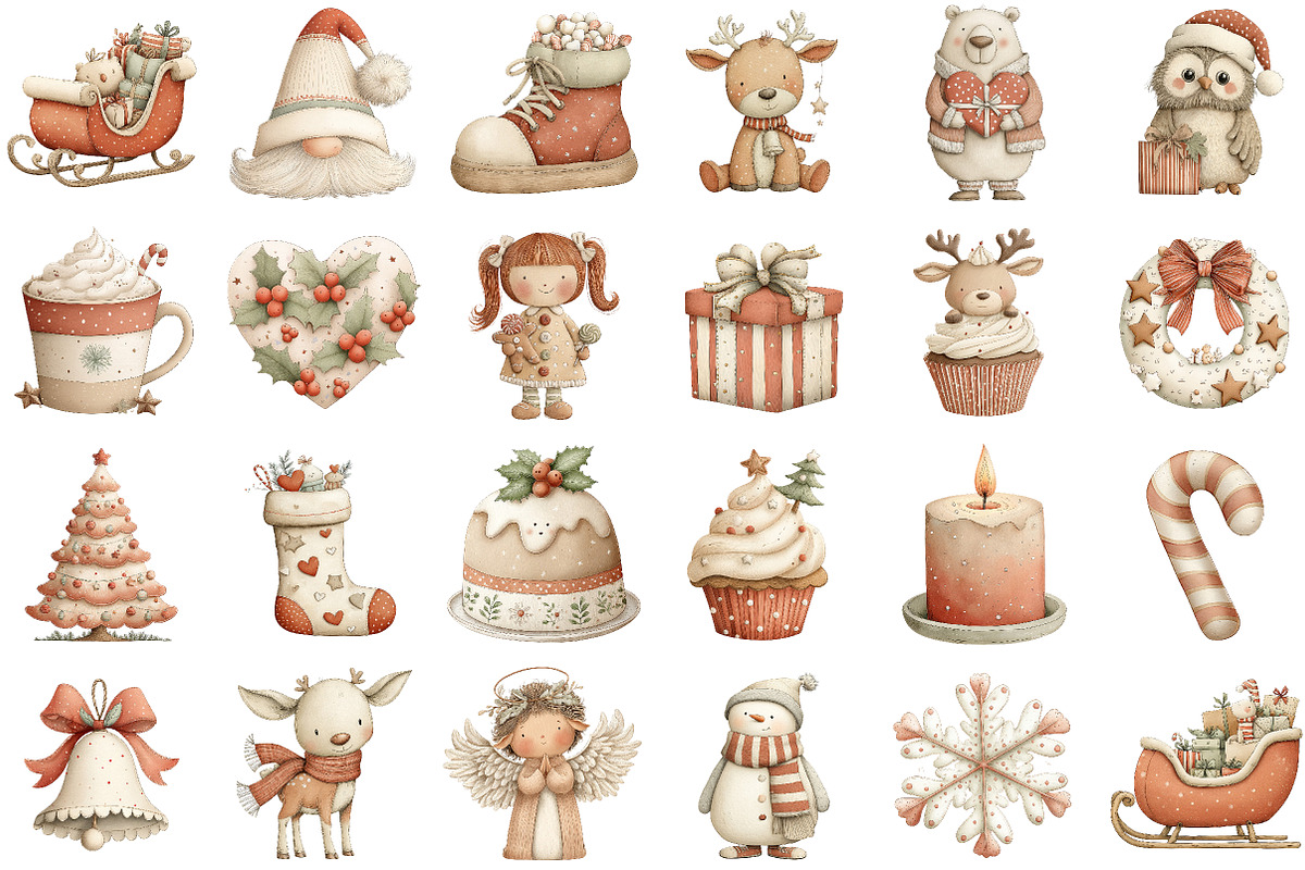 Pink Christmas Watercolor Clipart, an Illustration by Sublimation Artist (Photo 2 of 6)